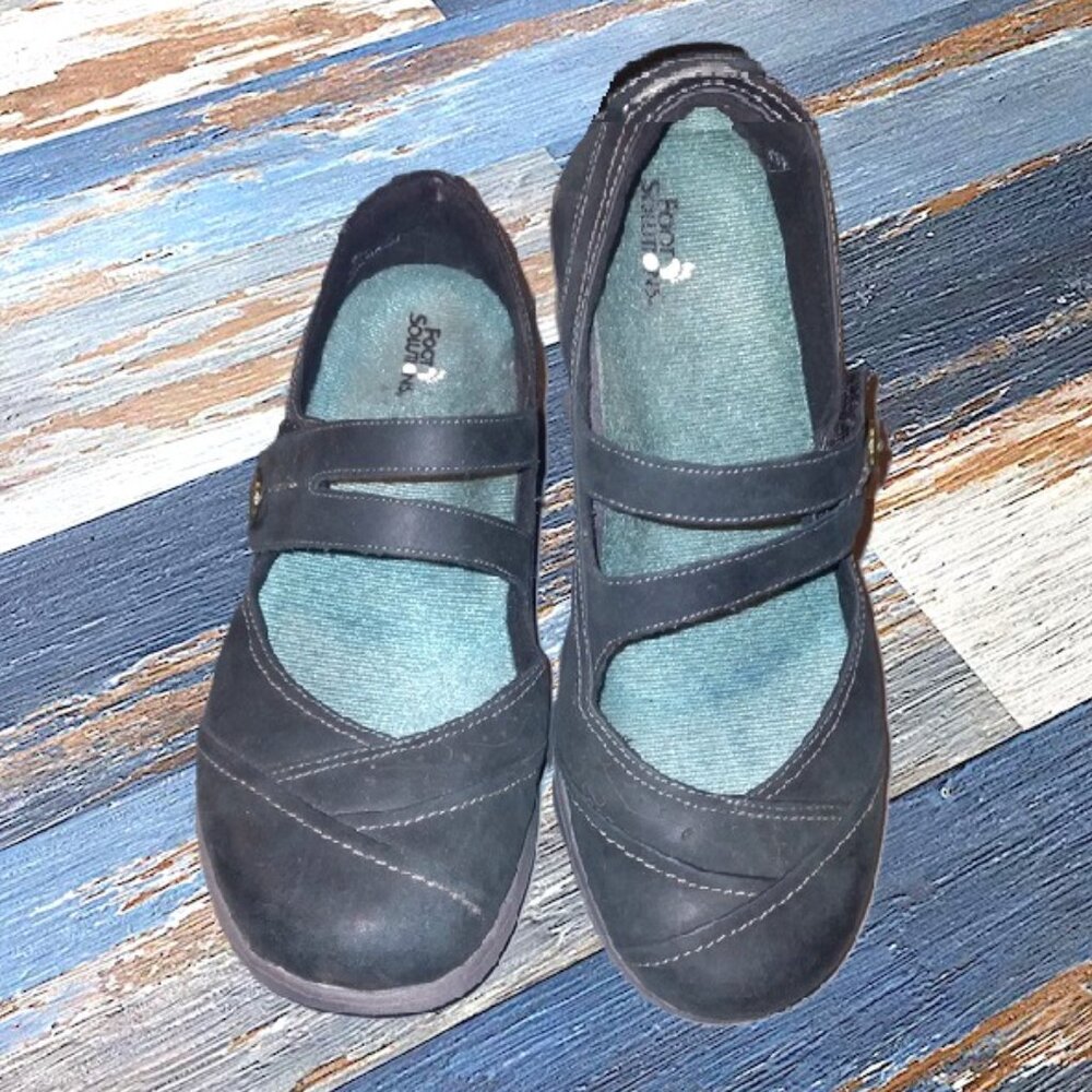 Womens Black Leather Mary Jane Shoes Sz 9